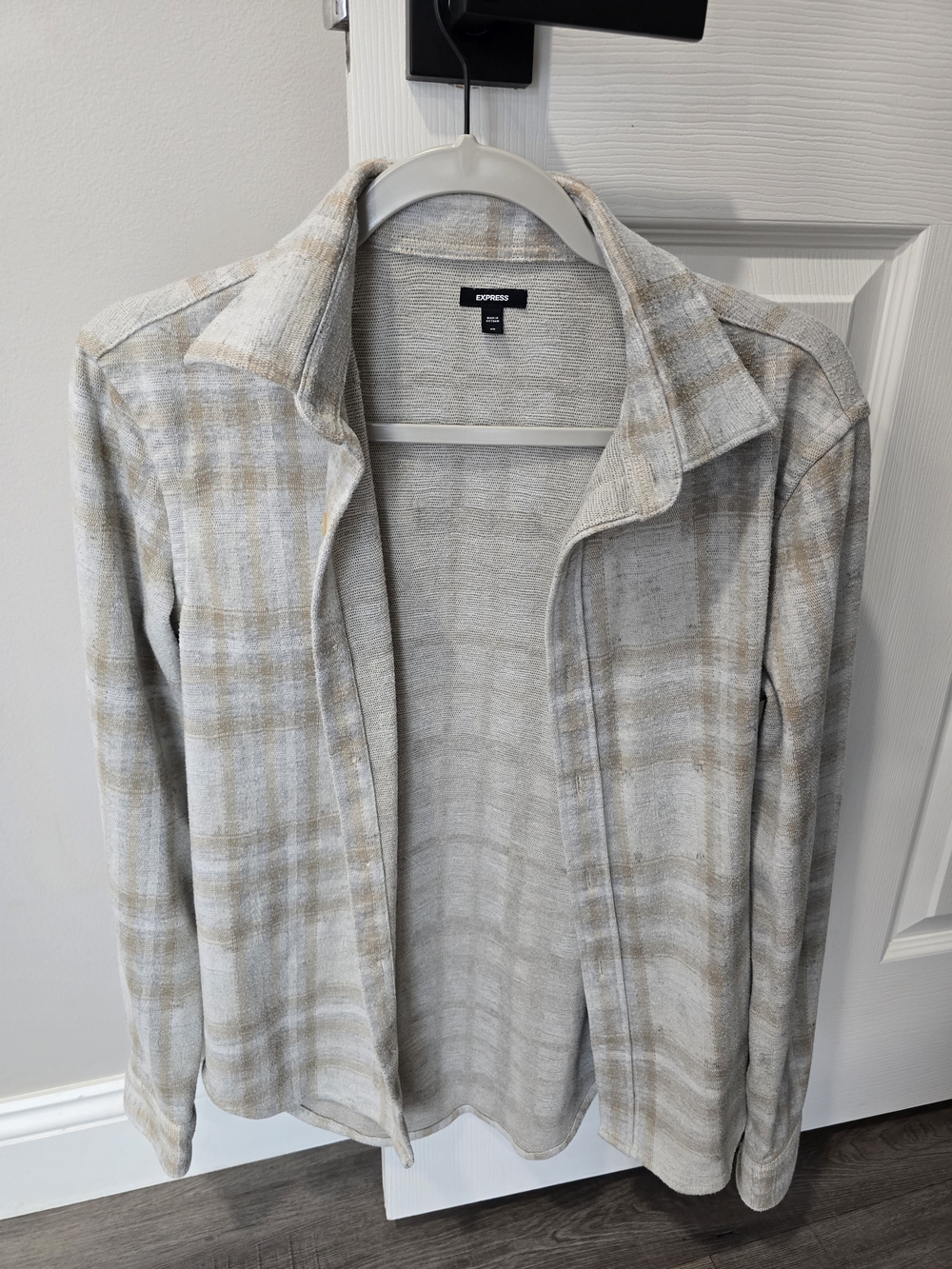Express Women's Light Gray Plaid Open-Front Jacket